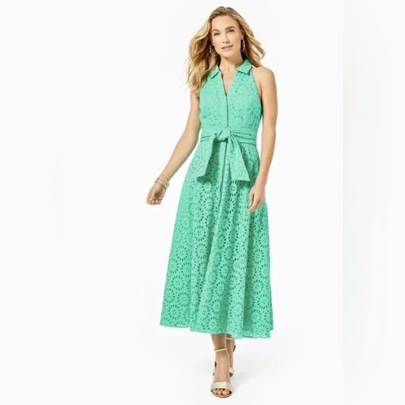 EUC Lilly Pulitzer Chrisella MIDI Shirtdress Gustavia Green 10 - Picture 6 of 6